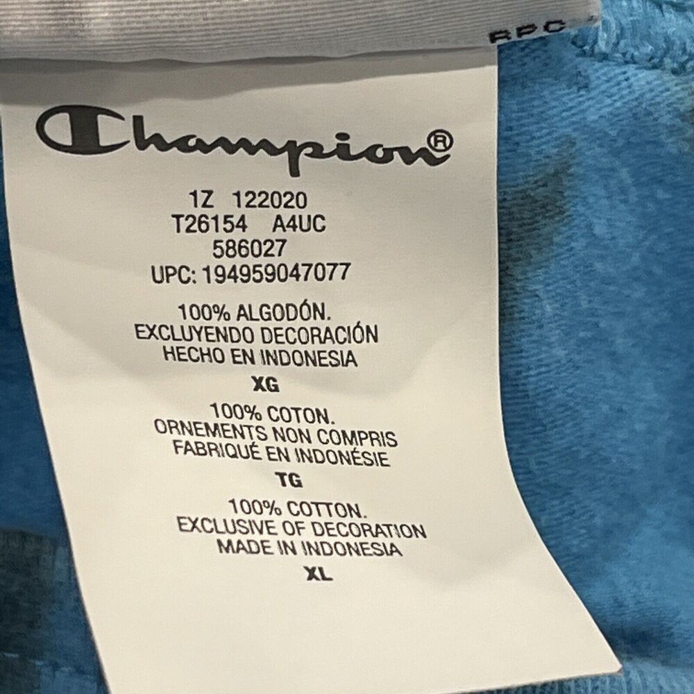 CHAMPION T Shirt Mens XL Blue Tie Dye Short Sleeve‎ Script Spell Out 100% Cotton - Picture 8 of 9